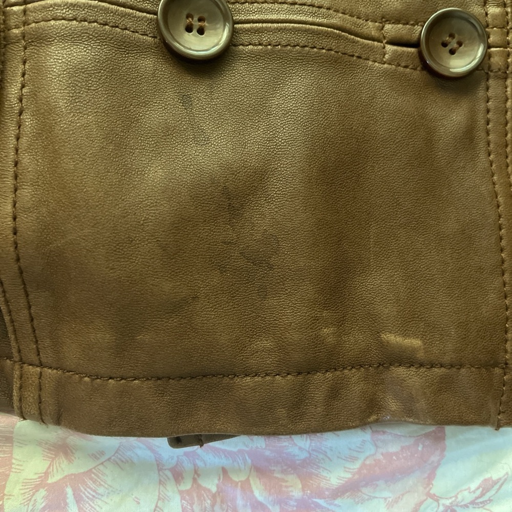 Brown leather button up jacket with double-breast… - image 7